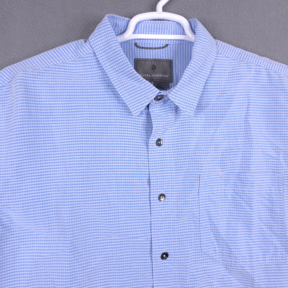 Royal Robbins Desert Pucker Dry Shirt Blue Gingham XL Tencel Blend Short Sleeve
